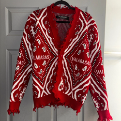 Valabasas Red Bandana Cardigan Sweater Size S