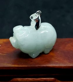 Burmese icy type A jadeite jade pendant lucky Piggy. Certified.