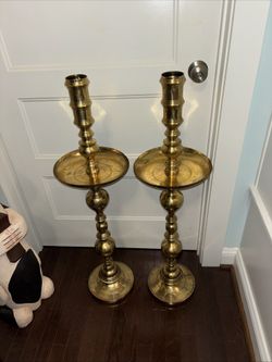 A Pair Of 38” Brass FLOOR Candle Sticks 