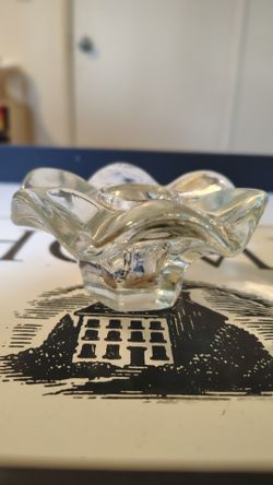 Vintage Clear Glass Flower Taper Candlestick Holder - Ruffled Petal