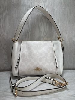 Coach Small Marlon Shoulderbag 2 Way Signature Canvas Chalk Glacier(A1G012905)