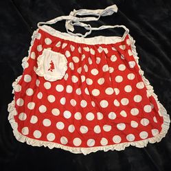 Disney Parks Minnie Mouse 50s style Retro half apron red polka dot pocket and ruffles