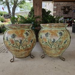 Rose and Hummingbird Turquoise Clay Pots, Planters, Plants. Pottery $80 cada una