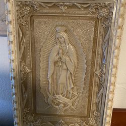 Large Virgin of Guadalupe Wall Art – Ornate Framed Relief (22” x 31”)