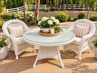 White Wicker Patio Dining Set