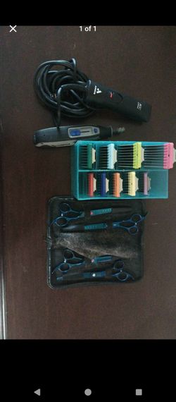 Dog Grooming Equipment Bundle – Andis AGC 2-Speed Clippers, Blue Shear Set, Oster Combs & Dremel.