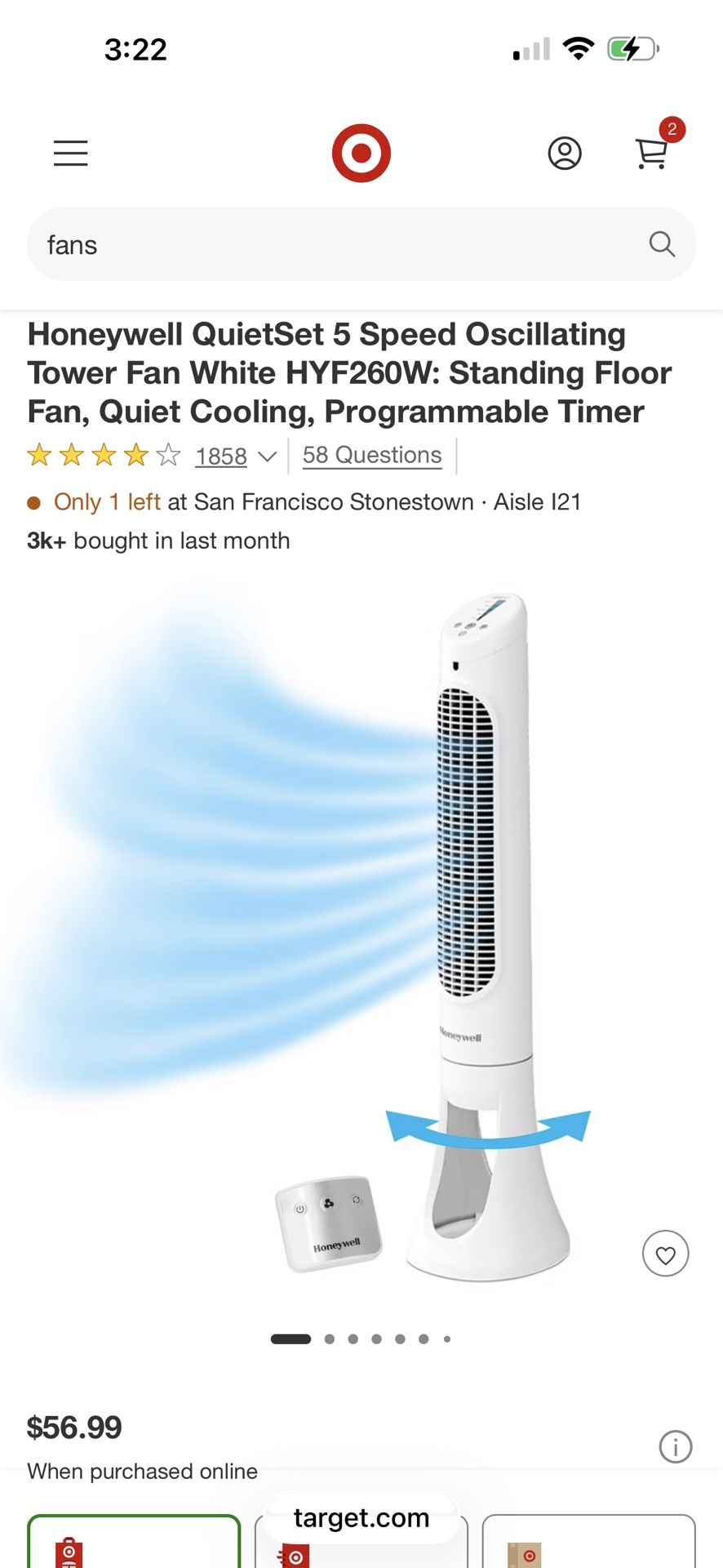 Brand New. Honeywell QuietSet 5 Speed Oscillating Tower Fan White HYF260W: Standing Floor Fan, Quiet Cooling, Programmable Timer