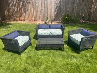 Hampton Bay 4-Piece Patio Set with Cushions (Couch, 2 Chairs, Ottoman) - $180