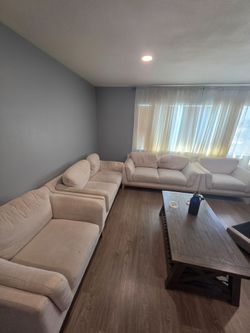 Beige Fabric Sectional Sofa Set---FREE---