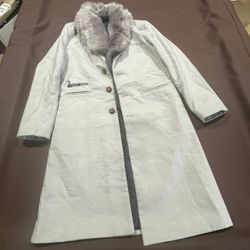Odyssey Space Womens Long Coat Light Gray Detachable Faux Fur Collar