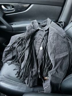Black Denim Fringe Jacket