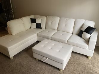 New White Leather Sectional Sofa Set