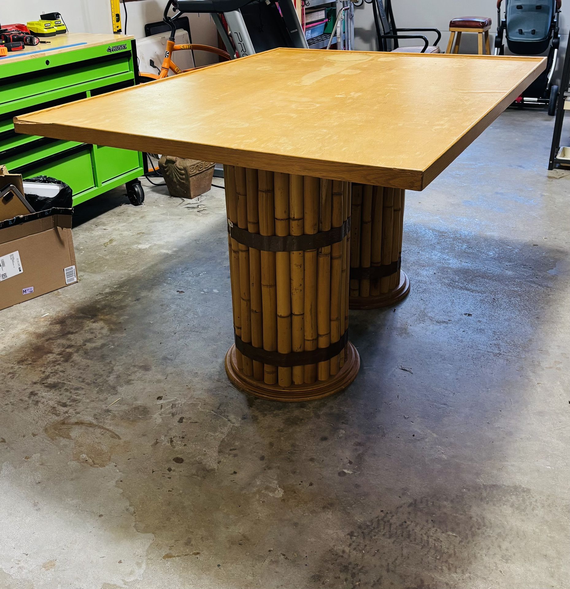 Large Custom Built Wood and Bamboo Studio Table 5’4” x 4’ and just over 3 feet tall