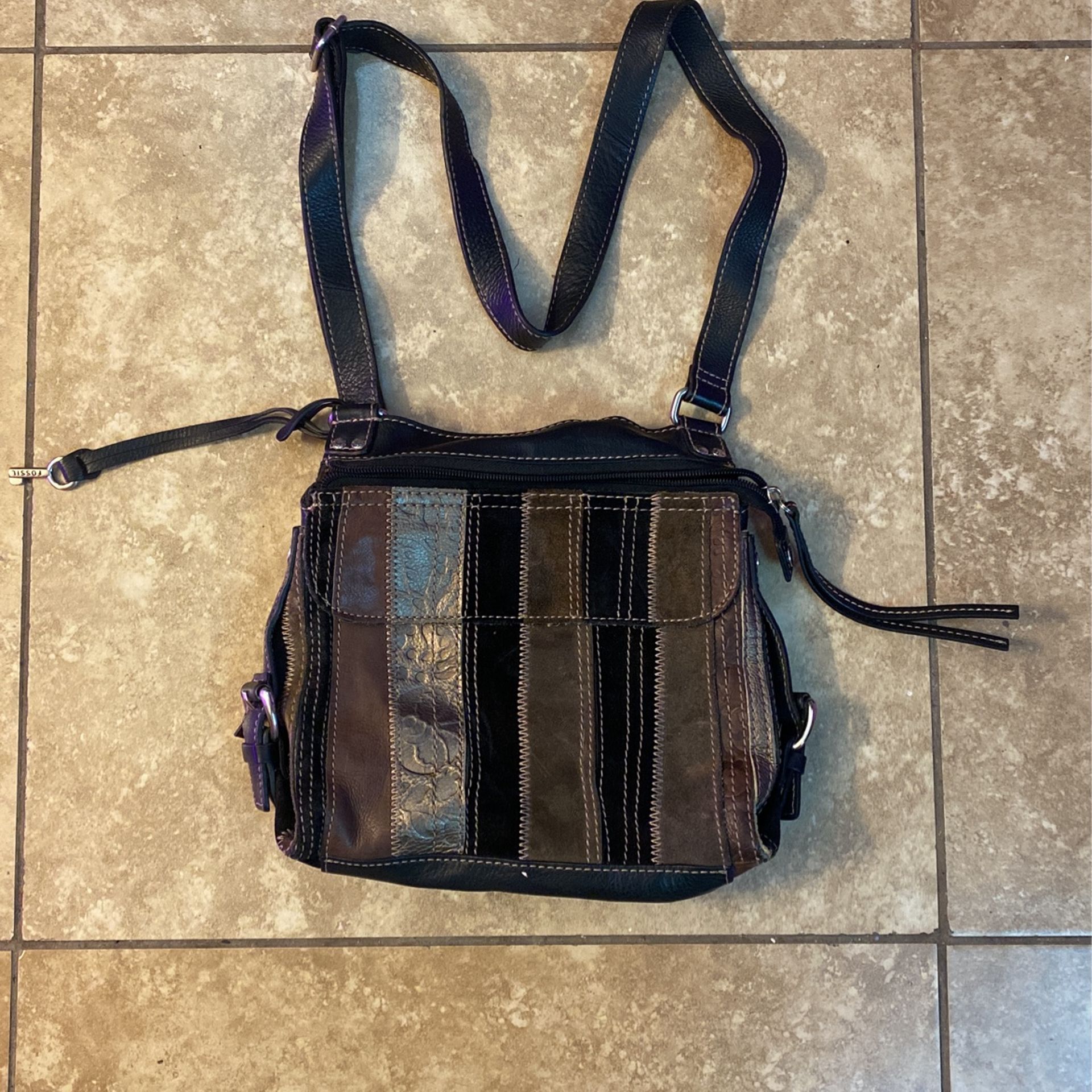 Fossil Vintage Brown Suede And Leather Patchwork Over The Shoulder Bag