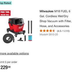 Milwaukee M18 FUEL 6 Gal. Cordless Wet/Dry Shop Vacuum with Filter, Hose, and Accessories