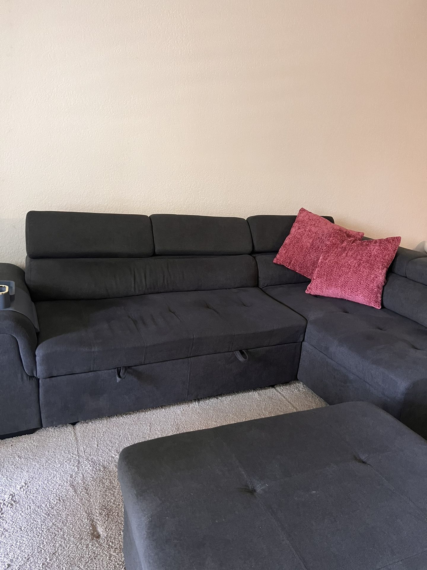 Sectional Sleeper Sofa With Bed And Ottoman For Storage