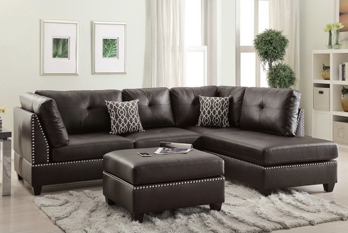 New Brown Sectional Sofa Couch Ottoman