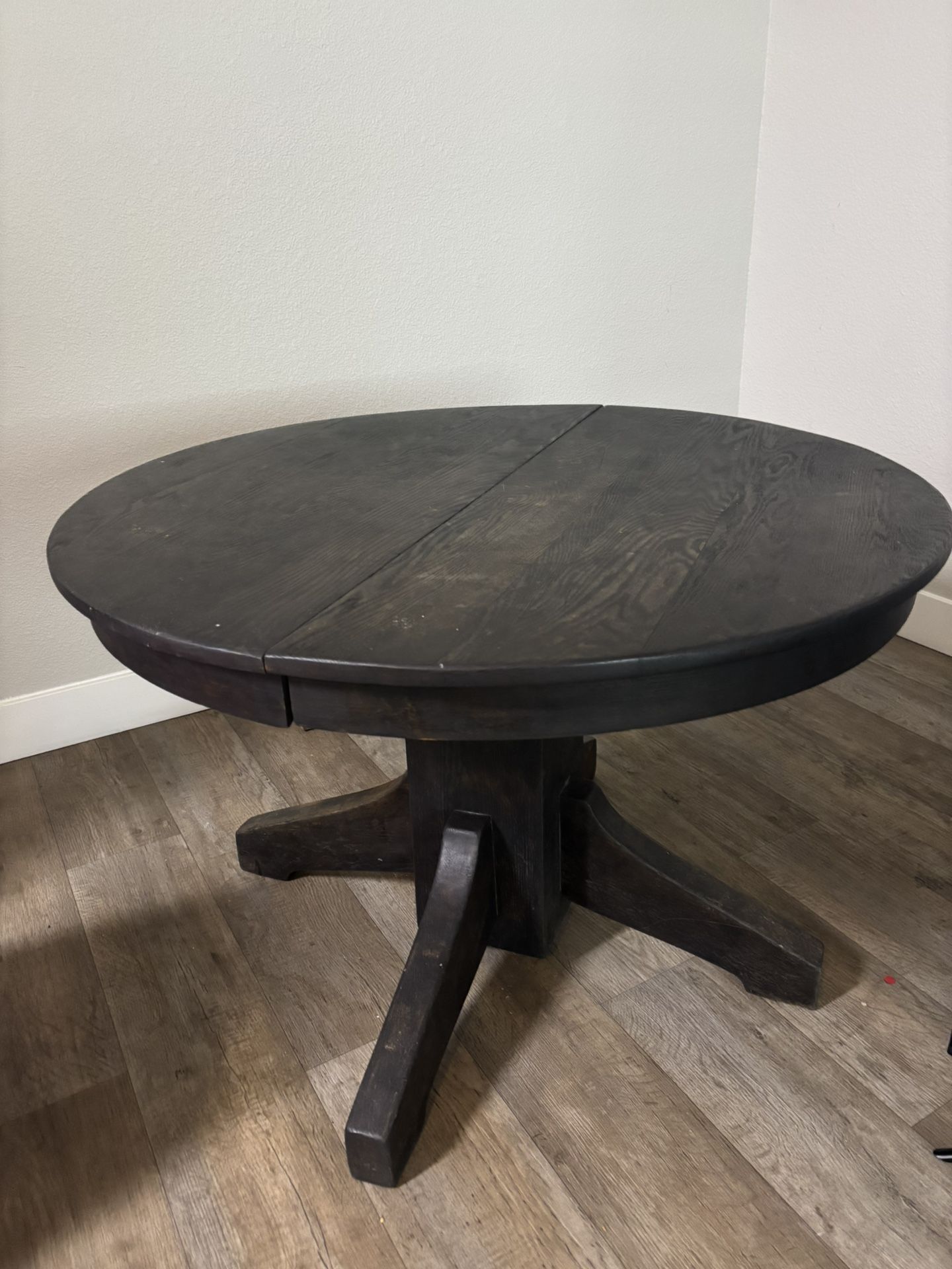 dark round wood table