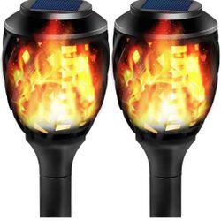 patio Outdoor Solar Lights, Water-Resistant Flickering Flames Torch Light, Landscape Decoration Lighting, Pack of 2