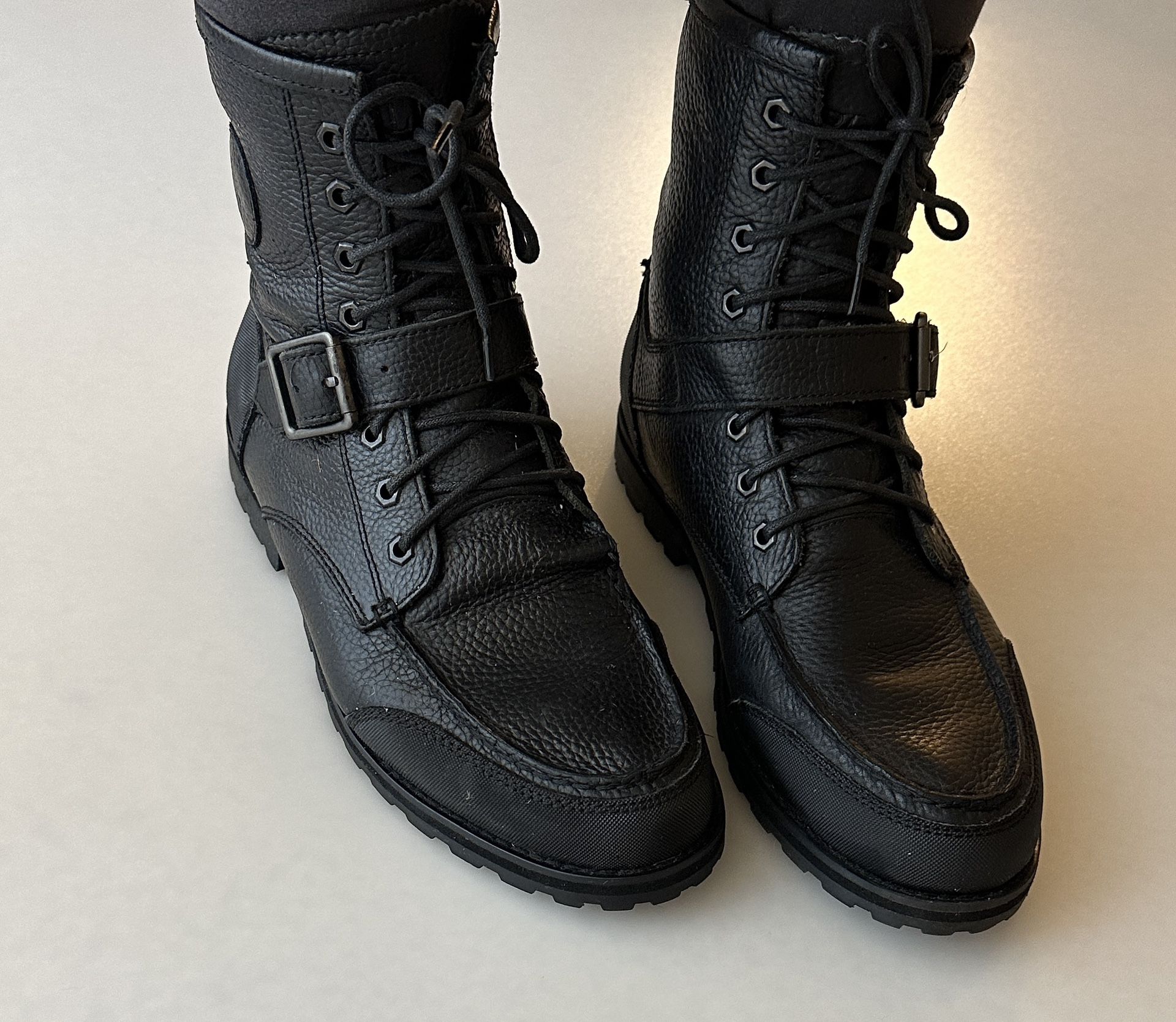 Polo Ralph Lauren Weybrook 10.5D Combat Military Boots Black Leather