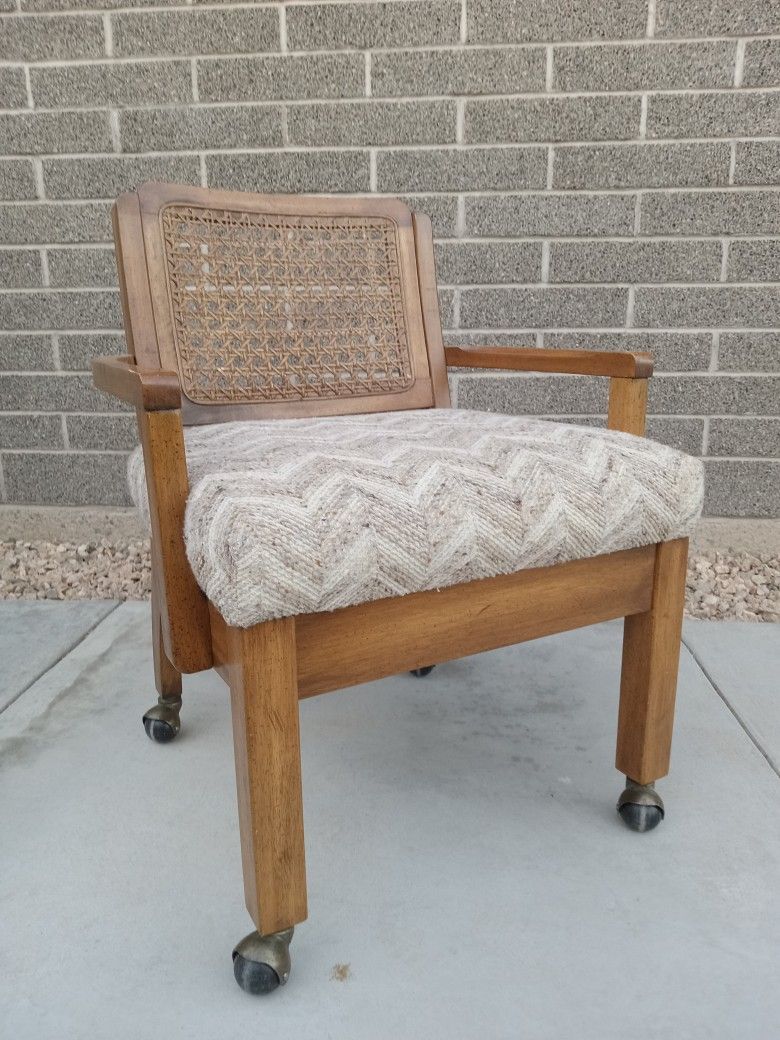 Vintage Boho Rattan Accent Chair On Casters