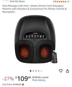 Foot Massager with Heat : Shiatsu Electric Foot Massagers Machine with Vibration & Compression for Plantar Fasciitis & Neuropathy