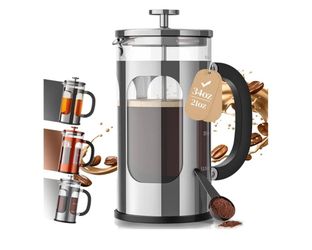 Veken French Press Coffee Maker 34oz 1 L, No Plastic Touching Cafe, Heat Resistant Thickened Borosilicate Glass, Stainless Steel Brewer, Cold Brew Caf