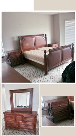 King  Bedroom Set Headboard, Matress, Boxspring, 2 Nightstand, Dresser, Mirror