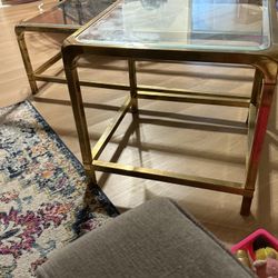 1970s Mastercraft Hollywood Regency Brass and Glass Square and Rectangle  Coffee Table set