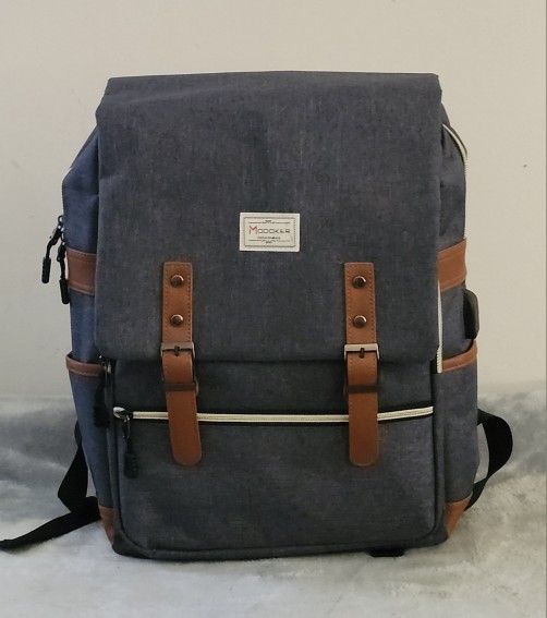 Modoker Vintage Laptop Backpack with an external USB charging port – Gray