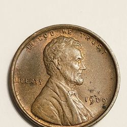 1909 Lincoln Wheat Cent Penny - Almost Uncirculated - Antique Coin