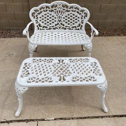 Patio Furniture Vintage, Cast-Iron Loveseat, And Table, Patio Furniture