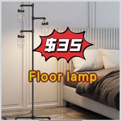 ❤️$35❤️ CONCA Steampunk Three Head Industrial Floor lamp with Rustic Edison Bulb and Cage Shade (Black + Green Bronze)  Pick up is in the East Los Ang