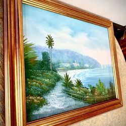 Beautiful original signed oil painting Seashore With dimensions H20xL24 inch Lbs 4.2. This is a gorgeous framed and signed painting in excellent condi