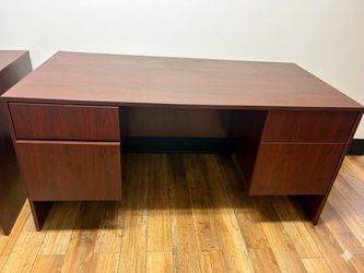 Two Solid Executive Office Desk – Rich Mahogany/Cherry Finish with 4 Drawers