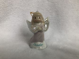 Precious Moments Porcelain Birthstone Angel Ornament October Simulated Opal