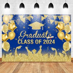  Avezano 2024 Graduation Backdrops Blue and Gold Class of 2024 Graduation Prom Pa