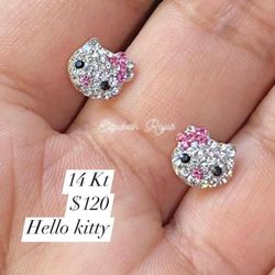 Hello Kitty Aretes En 14 Kt