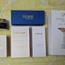 The package includes a Derma Tech Pro Veluxia Neck Pro skincare device and products from the DOR24K brand. Skincare device for the neck DOR24K and Gra