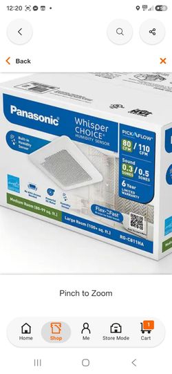 Panasonic WhisperChoice Humidity Sensor Bathroom Fan