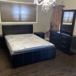 Queen Bedroom Set With Mattress All New Furniture  And Free Installation And Free Delivery 2 Nightstand And Dresser And Mirror. 