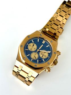 Men Luxury Watch Gold And Dark Navy Blue Chronograph Panda