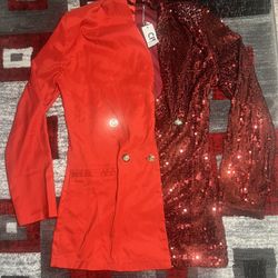 CBR | Chic Red Half Sequin & Half Satin Blazer with Gold Buttons {Tag On}