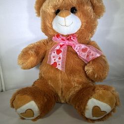 Plush Brown Teddy Bear W/ Harts On Rear Paws