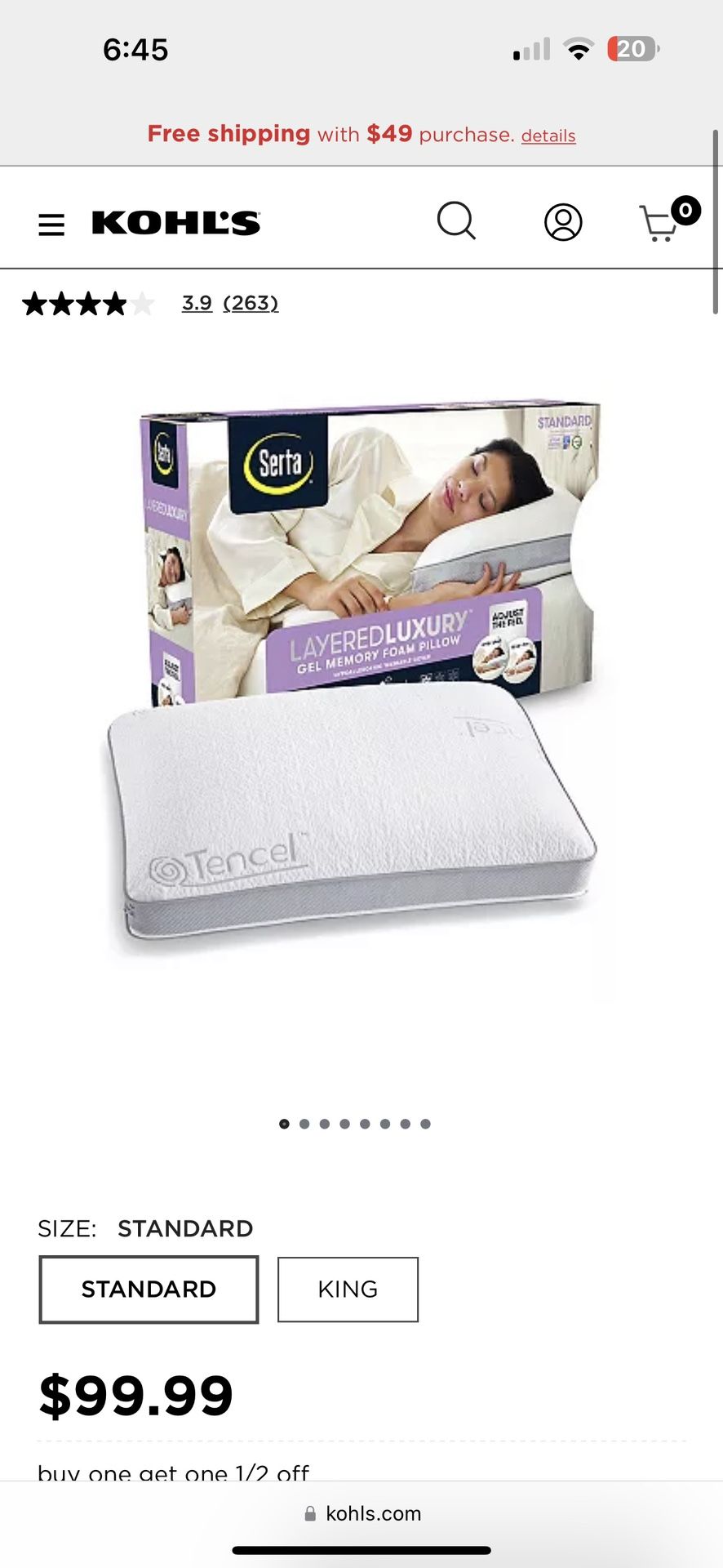 Serta Layered Luxury Gel Memory Foam Pillow