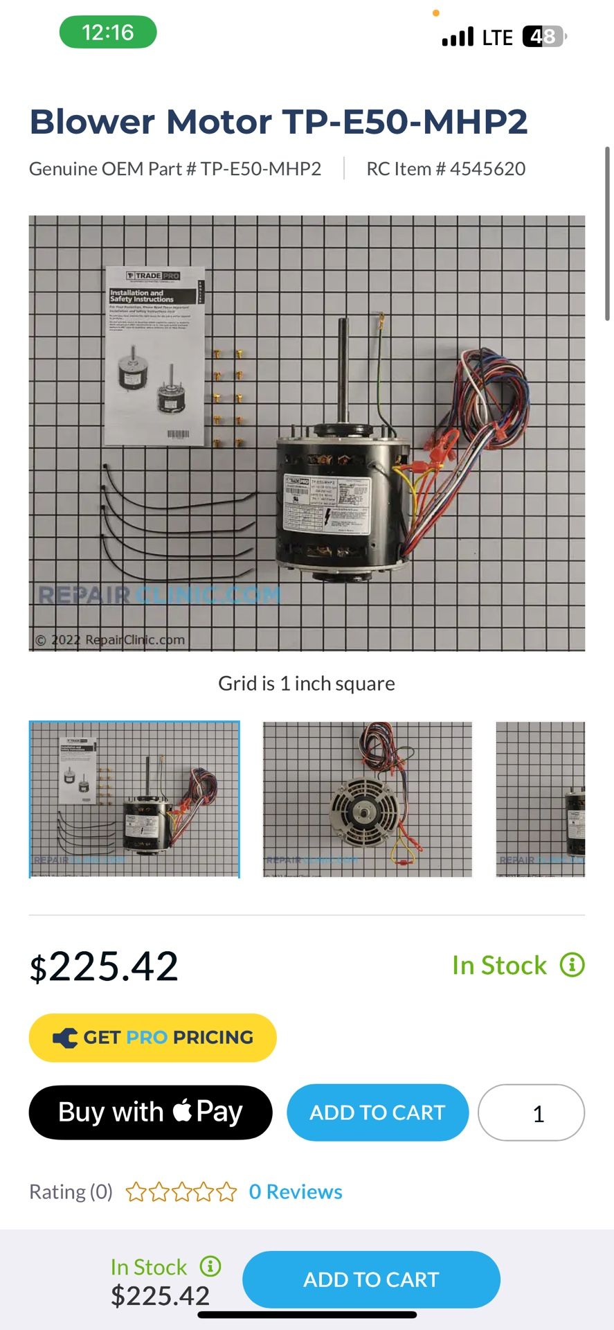 Evaporator Motor 1/2-1/6hp 1075rpm