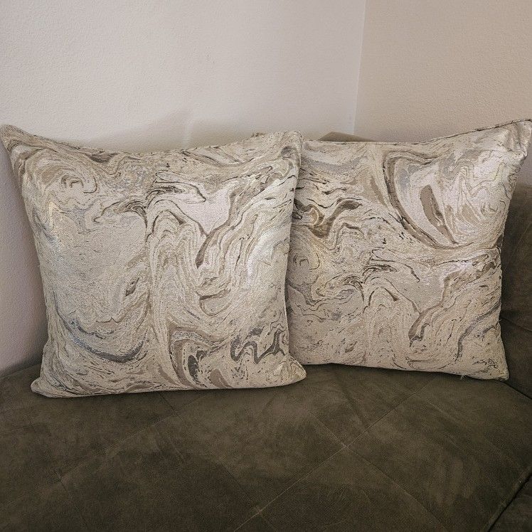 Two 22" x 22" Marbled Fabric Throw Pillows