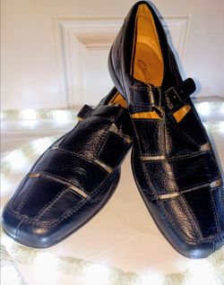 Clarks Black Leather Buckle Strap Shoes