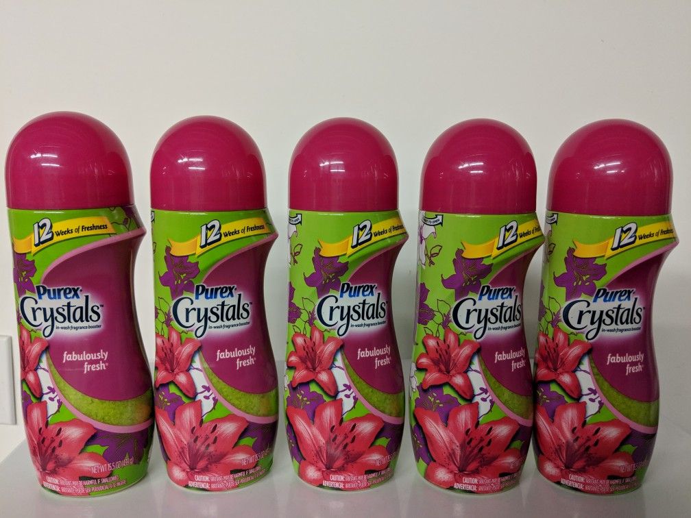 5 bottles of PUREX crystal in wash fragrance booster fabulously fresh (15.5oz each bottle)