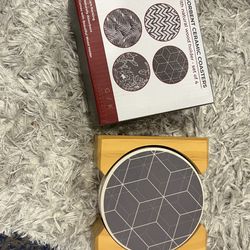 Set Of 4 Coasters With Wooden Holder